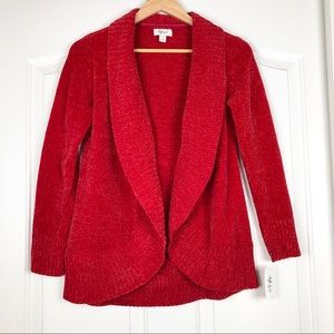 Style & Co Red Chenille Open Cardigan